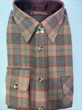 Adams Row Med Tan Plaid Lightweight Shirt shirt with Red Windowpane wool blend